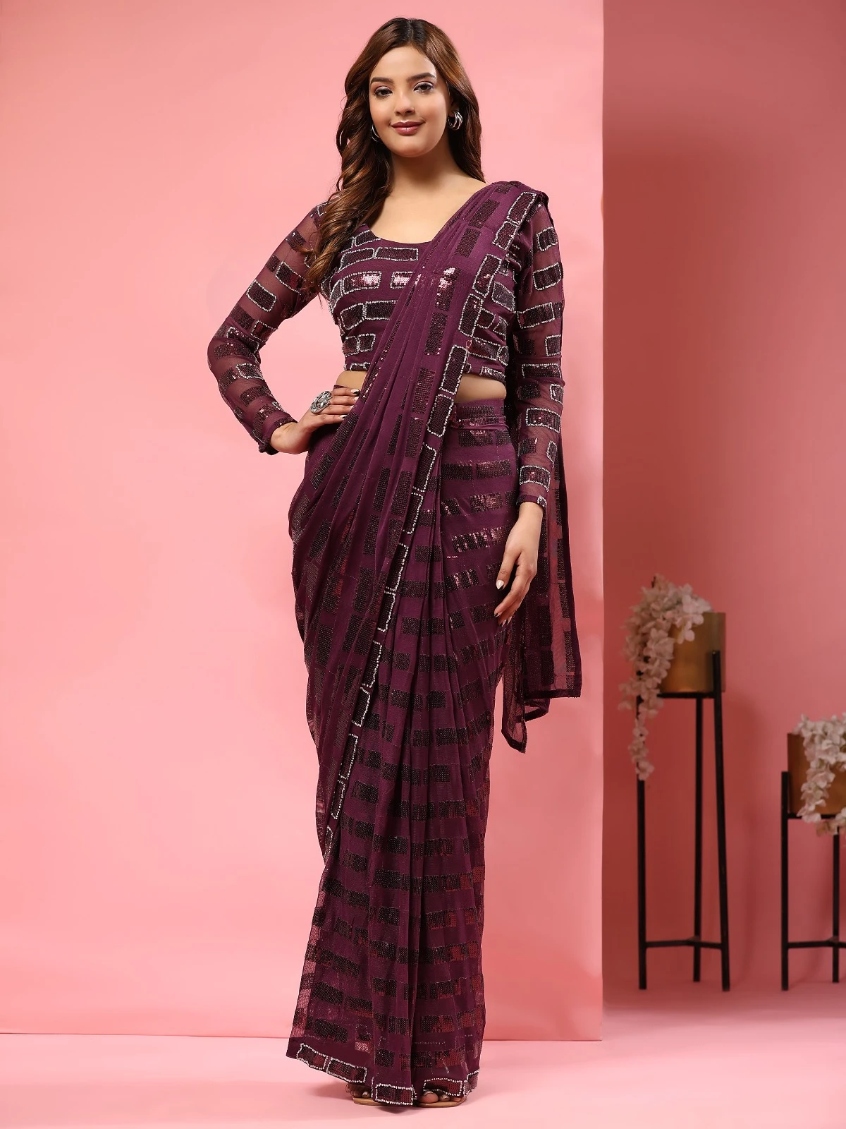 Amoha A326 Pure Georgette Wholesale Designer Readymade Sarees Catalog — Wholesale Sarees, AMOHA wholesale from Surat — view 4